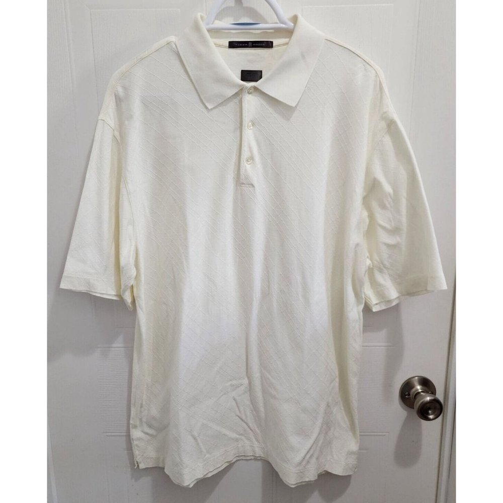 Tiger Woods Collection Vintage White Check Golf Polo Shirt Cotton Size M